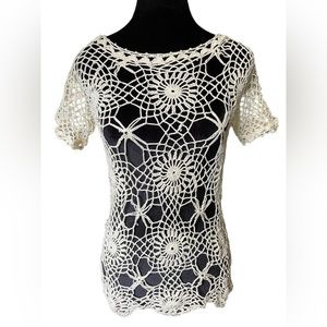 Handmade Cream Boho Hippie Eclectic Witchy Earthy Sunburst Floral Crochet Top